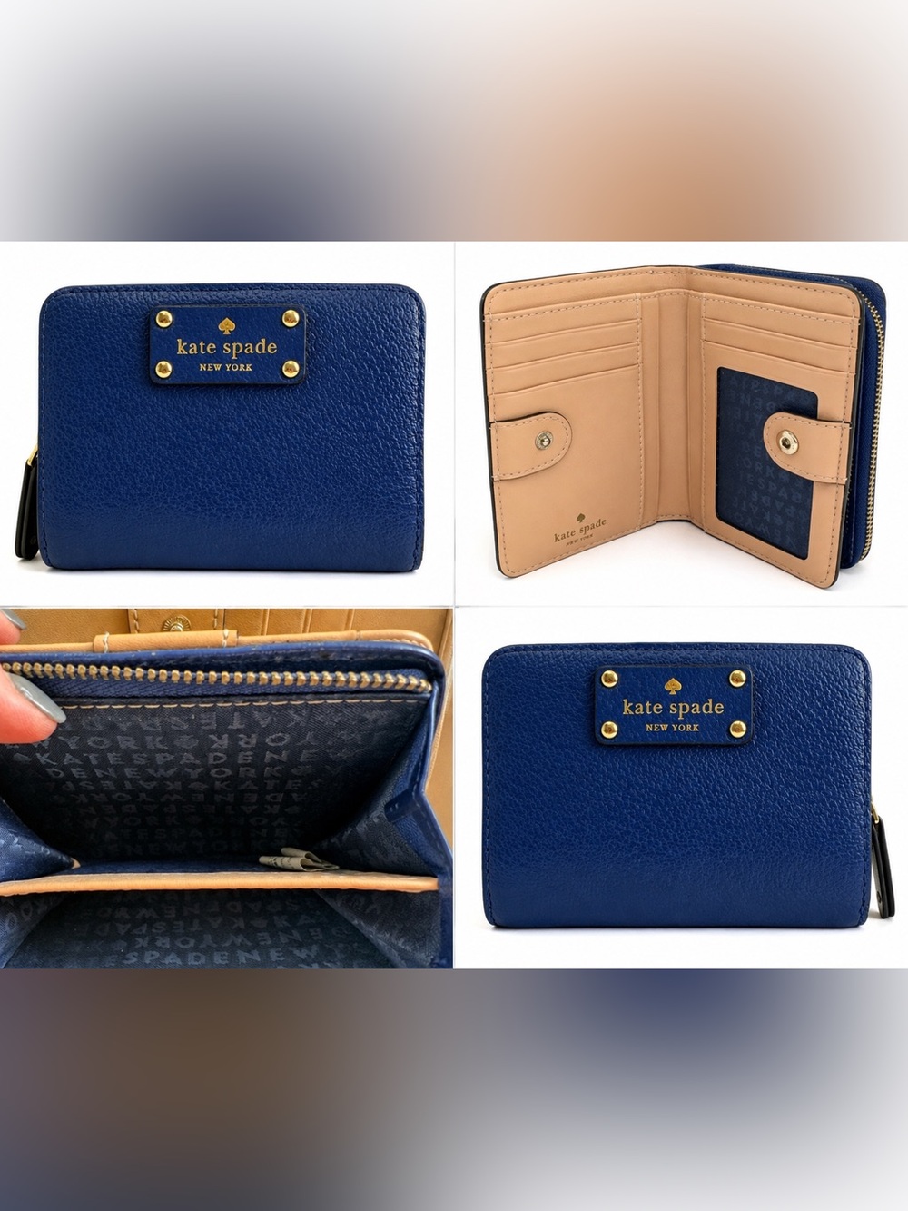✨ Kate Spade New York Navy Blue Leather Zip Around Wallet